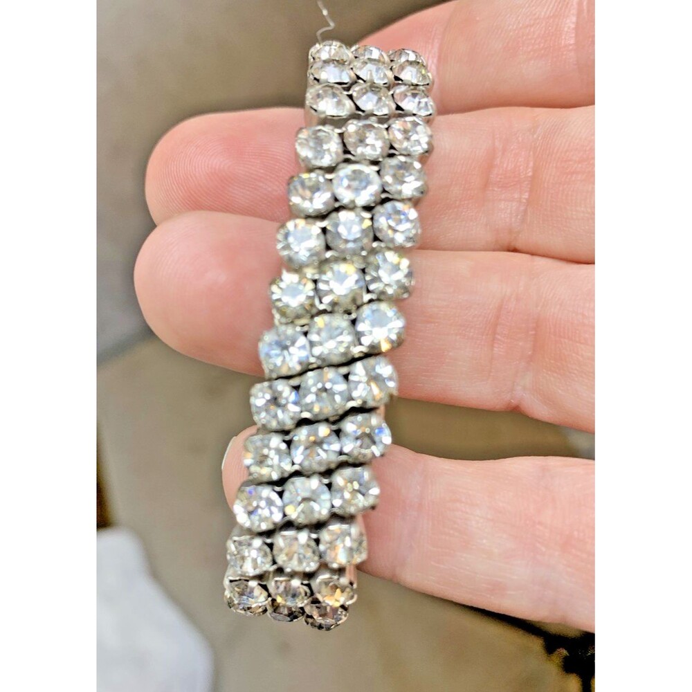 Lot of 2 Vintage Rhinestone Stretch Bracelets Parco Silver Tone Crystal Glam - Picture 10 of 13